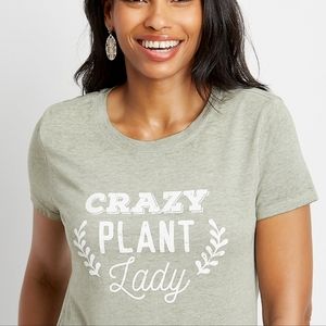 maurices Olive Green "Crazy Plant Lady" Burnout Graphic Tee Size Large-NWOT